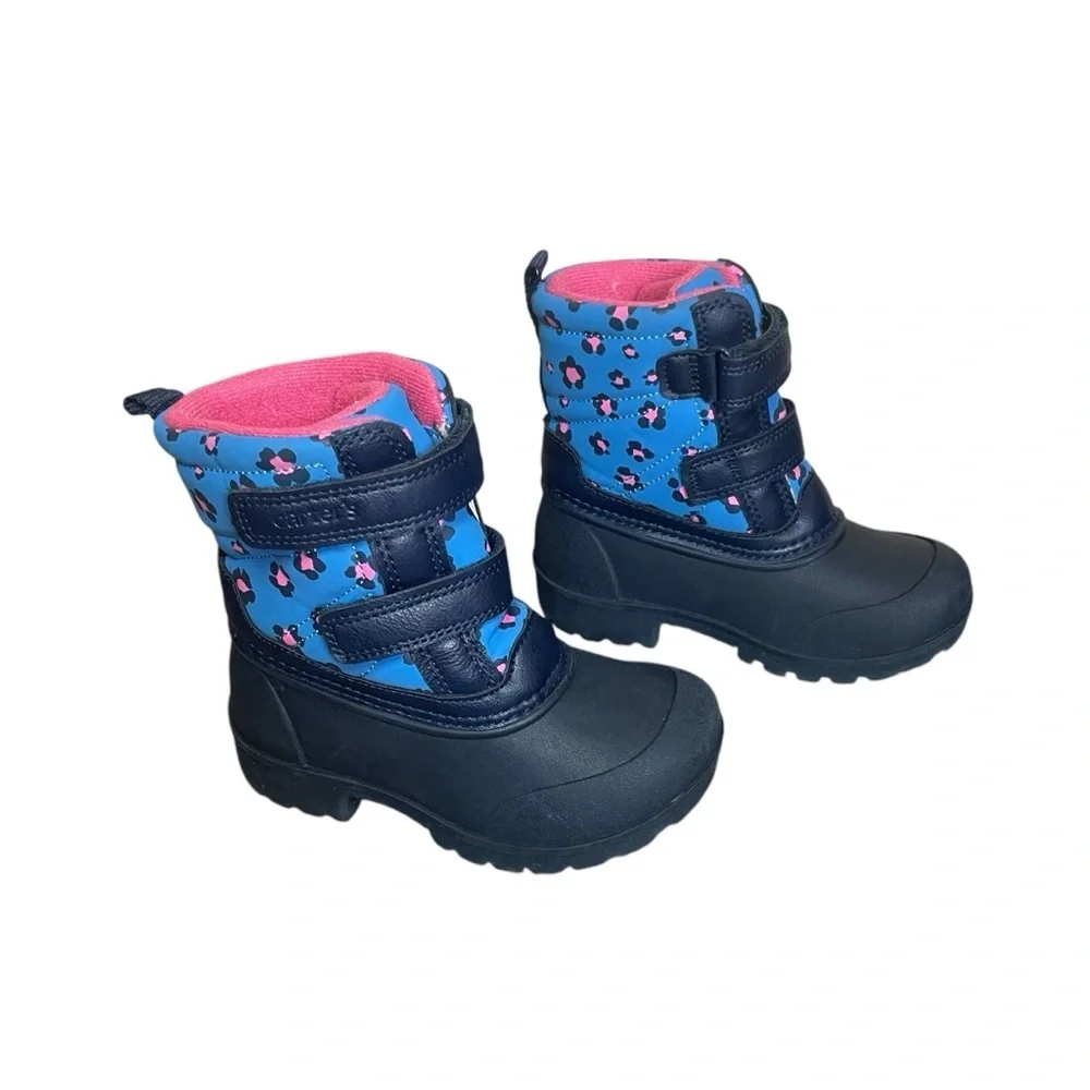 Carters Toddler Girls Navy Pink Deltha Leopard Cheetah Snow Boot 8M Winter Sled‎